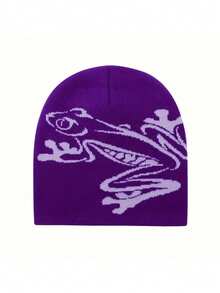 Y2K 图案无檐便帽，男女通用哥特式针织保暖休闲户外冬帽，动物图案，四季皆宜