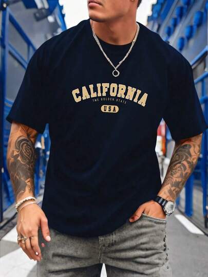 Camiseta Casual de Manga Corta con Cuello Redondo para Hombre, Estilo Minimalista de Color Sólido, para Uso Diario, Primavera/Verano