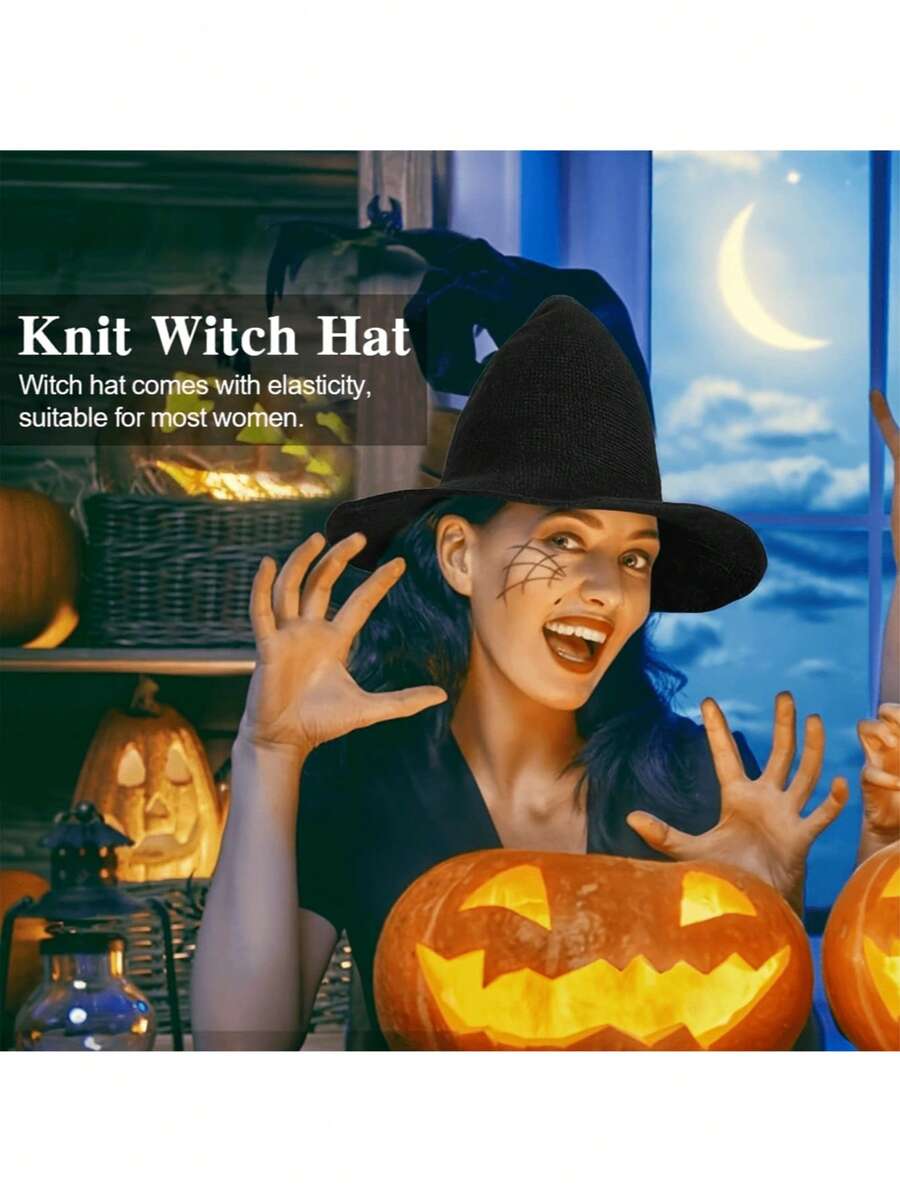 1 件男女通用女巫帽，可折叠针织尖头巫师帽，适合万圣节、化装舞会、冬季