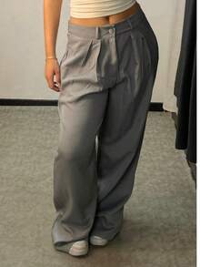 Wide Leg Tailored Pantolon Pants - Gris - Ver 5