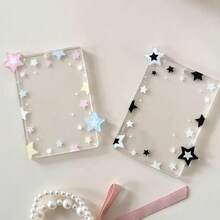 Soporte de tarjeta de estrellas transparentes y coloridas de 3 pulgadas de estilo coreano INS, soporte de tarjeta de estrellas negras, minimalista y de moda para almacenar fotos de ídolos para niñas y mujeres