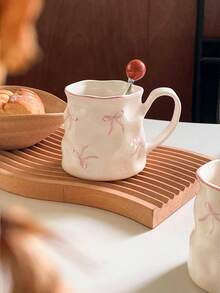 1/2件创意可爱陶瓷杯，手绘蝴蝶结图案，不对称杯身，办公休闲瓷茶杯，家用早餐杯，下午茶饮具，实用陶瓷器皿 - 彩色 - 查看 8