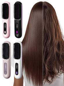 Wireless Hair Straightening Comb, Portable Straightener Brush ,Negative Ion Hot Comb, Suitable For Straight Or Slightly Curly Hair With Soft Texture, Anti-Scald Design, Continuous Use Time Is 30 Minutes, USB Rechargeable Hair Straightener Brush, With 3 Temp Settings, 30s Rapid Heating, 2000mAh Large Capacity Battery, Perfect Gift For Holiday,Portable Straightening Brush For Travel,Christmas Best Gift For Women