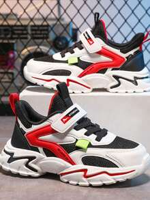 Zapatos De Tenis Deporte Casuales Para Niños Cómoda Transpirvelcro, Running - Negro y rojo - Ver 2