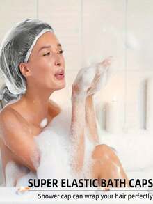 50/100/200 piezas Gorros de ducha de plástico transparente y grueso, de alta calidad, adecuados para mujeres, hoteles, viajes, cuidado profundo del cabello, accesorios de limpieza del cabello