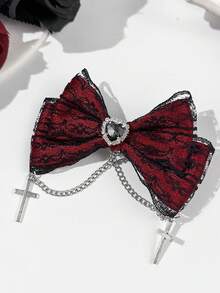 1 pezzo Accessorio per capelli da donna in stile gotico scuro, con fiocco in pizzo e croce, fermaglio per capelli a coccodrillo, adatto per abbigliamento gotico, occasioni festive e qualsiasi evento, regalo ideale per la migliore amica, pinze per capelli, fermagli per capelli, Molletta per capelli, fermagli per capelli