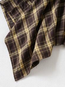 Girls' Oblique Shoulder Long Sleeve Knitted Ribbed Patchwork Plaid Dress, Spring/Autumn