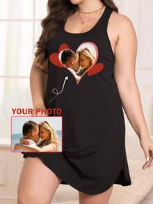 Cămașă de noapte elegantă, personalizabilă, mărime plus, elasticitate medie, design personalizat în formă de inimă, potrivită pentru femei, pijamale de toamnă și iarnă. Îmbrăcăminte cu modele personalizabile, tricouri, topuri la modă, modele personalizabile, Imprimeuri cu transfer termic, personalizare prin îndepărtarea fundalului, celebrități, anime, modele, hobby-uri, cadouri personalizate, cadouri de sărbători.