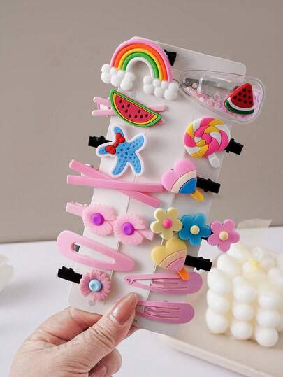 14 Stück/Set rosa Cartoon Seestern, Herz, Baum Harz süße Prinzessin kleine Blumen Haarspangen (ohne Karte), Geschenke