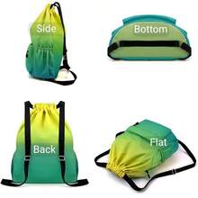Drawstring Backpack Yoga Gym Bag,Waterproof Small Sackpack Sports Beach Backpack,Color Gradient Nylon Casual Backpack - 綠藍色 - 查看 12
