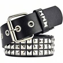 Studded Belt, Metal Punk Rivet Belt With Bright Studs Women And Men - Black - View 5