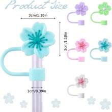 9/13 Stücke Becher Zubehör, Kirschblüten Silikon Strohhalm Abdeckkappe, Strohhalm Aufsatz für 10mm/0,39 Zoll Strohhalme, wiederverwendbarer Glitzer Strohhalm und Reinigungsbürste, perfekt für Outdoor-Aktivitäten und Sport