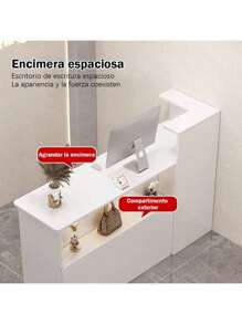 Organizador de mostrador de recepción 120cm blanco simple | Gran capacidad para oficinas y negocios | Multifuncional con superficie resistente y cajones cerrados, perfecto para archivos y dispositivos - Blanco - Ver 6