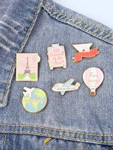 6 Stücke/Set Cartoon Flugzeug & Heißluftballon Design Brosche/Kreative Reise Brosche Set - Verschiedenfarbig - Übersicht 7