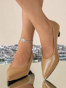 Bombas de tacón grueso con punta puntiaguda, nueva colección otoño 2025 para mujer, tallas grandes, parte superior texturizado, versátil y adecuado para ir al trabajo, de compras, uso casual diario