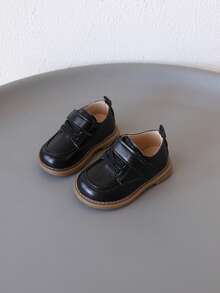 Children's Leather Casual Shoes, Comfortable Low-Top Design With Hook And Loop Closure, Simple And Elegant, Suitable For School, Leisure And Daily Wear [Select According To Actual Foot Length] - Black - View 2