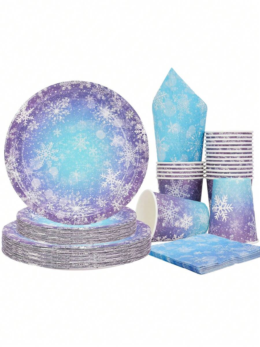 10pcs/20pcs/50pcs/80pcs Frozen Birthday Party Supplies Snowflake Paper Plates Cups Napkins Tableware Set Blue Winter Holiday Wonderland Party Favors Supplies For Christmas Winter Wonderland Frozen Birthday Party Decorations - Multicolor - View 1