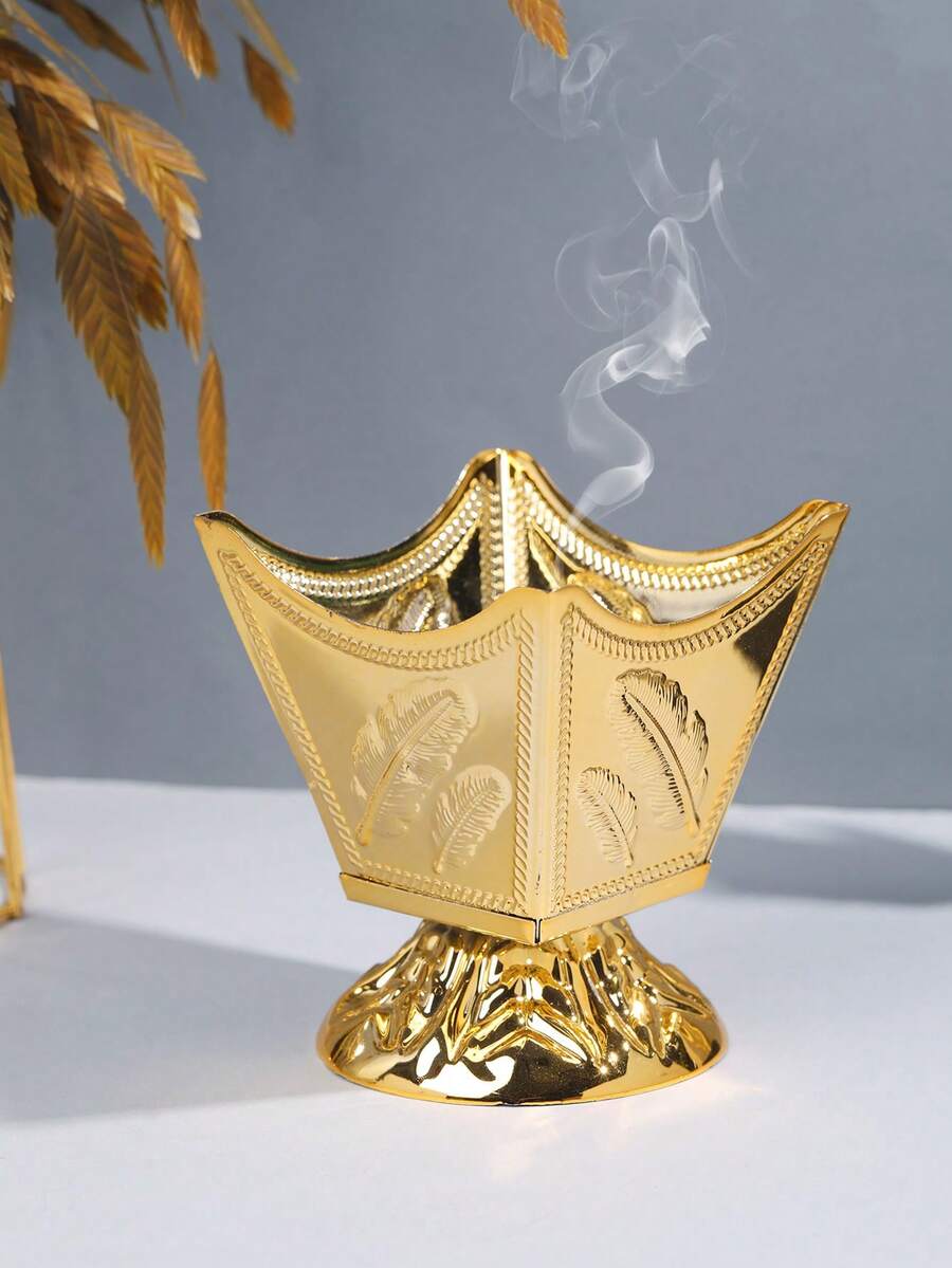 一套多边形金属香炉，奢华金色香座。适用于水疗、瑜伽和冥想，经久耐用的家居装饰，独特的礼品之选，香炉架，房间装饰，阿拉伯风格炭夹设计，香料夹，可与香炉搭配使用，适合各种场合和节日。