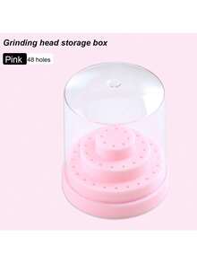 1 pezzo Scatola portaoggetti per punte di levigatura da 48 fori - rosa, bianco, blu, viola, verde, rosso rosa, con coperchio trasparente antipolvere per esporre e conservare forniture per unghie (è inclusa solo la scatola portaoggetti per le punte di levigatura, non sono inclusi altri strumenti)