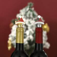 Nuevo tapón de vino rojo navideño, sello hermético para preservar el vino, tapón de botella de vino con gorro de Papá Noel, regalo navideño - Multicolor - Ver 3