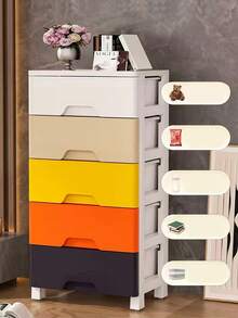 1pc Multi-Layer Drawer Storage Rack, Multi-Functional Storage Cabinet, Movable With Pulleys, Plastic Material, Used For Toy Storage, Home Storage Box, Bedside Table, Living Room Decoration, Bedroom, Bathroom Storage, Kitchen Use - Multicolor - View 8