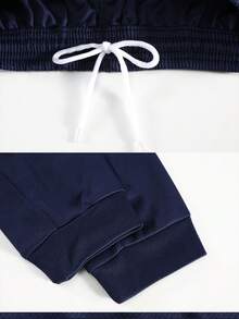 2pcs Men's Customized Long Sleeve Football Jersey, Personalized Football Uniform, Men's Autumn Sports Suit, Running Set, T-Shirt Set, Suitable For Football, Badminton, Basketball, Cycling - Navy Blue - View 3