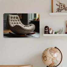 Mid Century Modern Rocking Chair Metal Sign: Upholstered Accent Rocker  Button Tufting  Solid Wood Base  Comfortable Lounge Seating For Living Room  Nursery  Bedroom - Multicolor - View 3