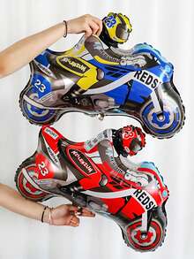 7 件摩托车主题气球套装，包括 3D 红色摩托车、蓝色摩托车、赛车旗、轮胎和红绿交通灯铝箔气球，适用于生日派对装饰、体育赛事、生日庆祝、赛车主题庆祝和毕业装饰 - 彩色 - 查看 5