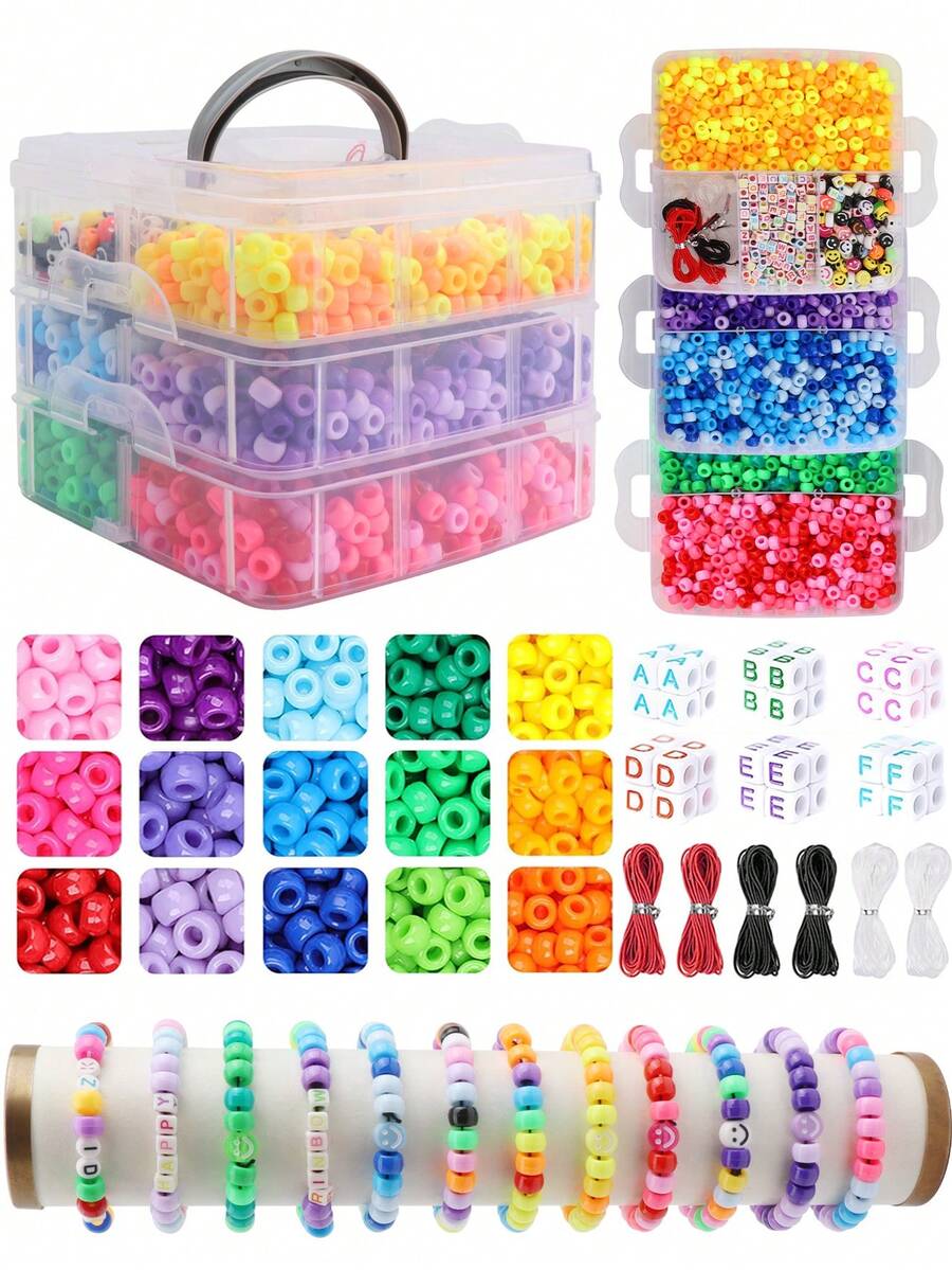 480 Stücke/1.100 Stücke/2.200 Stücke/3.400 Stücke Pony Perlen, Pony Perlen Set, einfach zu lagernde Pony Perlen im Großpackung, Freundschaftsarmband Bastelset, Perlen für Schmuckherstellung