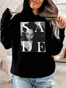 SADE Women's Casual Hoodie Long Sleeve Drawstring Hooded Plus Size Sweatshirt With Pockets Perfect For Fall/Winter - 黑色 - 查看 1