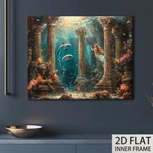 1pc, Enchanting Underwater Ancient Ruins Canvas Wall Art, Mystical Mermaid & Dolphins Ocean Deep Sea Fantasy Landscape Print For Home Decor, Perfect For Living Room Bedroom Bathroom Office Wall Decoration - Nhiều màu - Xem 5