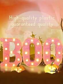 3pcs Halloween LED Lighting "BOO" Letter With Pink Glitter - Battery Powered Indoor Decor, Halloween Party Supplies Set, BOO Decoration, Illuminate Boo Sign, LED Letter Halloween Light Decor, Pink Halloween Home Tabletop Party Supplies, Suitable For Fireplace, Party Table - Durable Plastic, Batteries Not Included, Halloween Decoration, Spooky Style, Shiny Effect, Lightweight Home Decor, Fireplace Decor, Holiday Atmosphere, 2D Flat