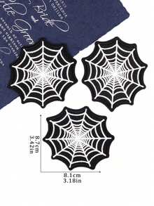 4pcs Embroidered Black & White Spider Web Iron-On Patches, Halloween Costume Accessory - Multicolor - View 2