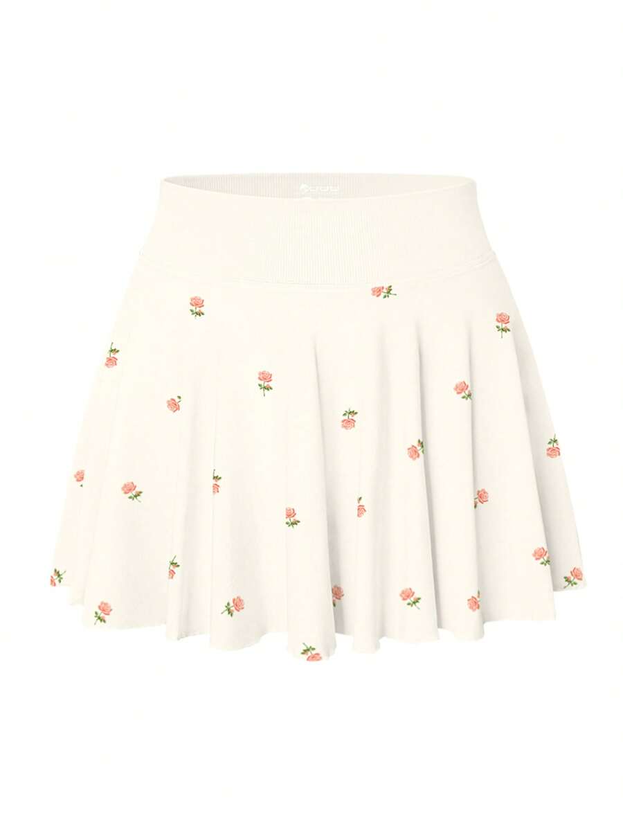 Women One Piece Skirt 2 In 1 Flowy Basic Versatile Stretchy Flared Casual Mini Skirts - Rose Rice - View 1