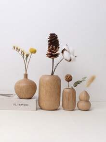 1pc Japanese Minimalist Wooden Flower Vase, Home Living Room Office Desk Decorative Art Vase, Tranquil Surprise, Ramadan Decor, Exquisite Gift, Mini Flower Vase - Multicolor - View 3