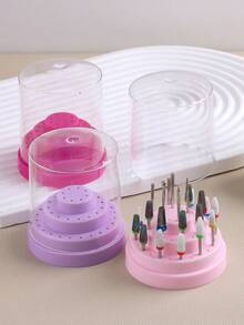 1 pezzo Scatola portaoggetti per punte di levigatura da 48 fori - rosa, bianco, blu, viola, verde, rosso rosa, con coperchio trasparente antipolvere per esporre e conservare forniture per unghie (è inclusa solo la scatola portaoggetti per le punte di levigatura, non sono inclusi altri strumenti)