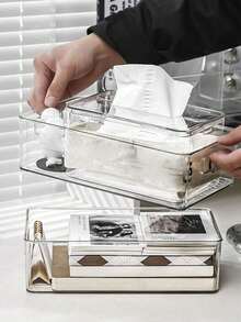 1/3件化妆品收纳盒轻奢高颜值浴室桌面收纳盒塑料带手柄收纳篮 - 無色 - 查看 2