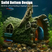 1件仿真树桩水族箱装饰品，树脂鱼缸摆件，带躲藏洞穴，适合鱼类、乌龟和其他水生宠物，仿天然木纹设计，营造生动的水下景观并提供庇护所。