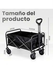 Carretilla plegable con ruedas, 100 L, capacidad de carga hasta 75 kg, con 4 ruedas giratorias de 360° y asa ajustable, con 2 portavasos, para camping, playa, jardín y compras (negro)