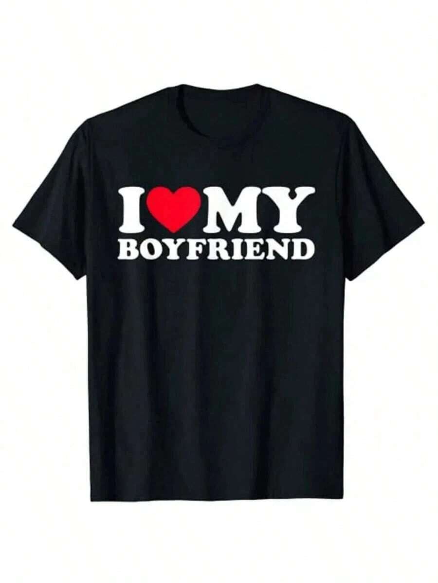 I Love My Boyfriend Clothes I Love My Girlfriend Shirt So Please Stay Away From Me Funny BF GF Sayings Quote Valentine Tee Tops, Cotton T-Shirts - 黑色 - 查看 1
