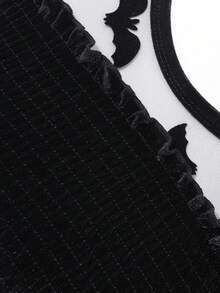 Mädchen Halloween Fledermaus Netz Mesh Patchwork Samt Kleid, Herbst