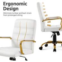 Office Desk Chair MidBack Adjable PU Leather Executive Chair W Gold Ame White Seat - Vàng trắng - Xem 4