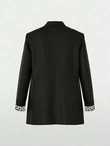 Damen lässige, leichte Leoparden-Muster Kontrast-Farbe Loose Fit Blazer mit langen Ärmeln, geeignet für den täglichen Arbeitsweg