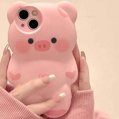 1个3D卡通可爱小熊和小猪图案保护壳，兼容 15 Pro Max、16 Pro、14、13、11、12，防震且高品质，是送给亲戚、朋友、家人、情人节的绝佳礼物。
