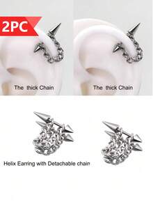 1PC/2pcs Earrings With Detachable Chain Stainless Steel Earrings Spiral Piercing Cartilage Piercing Gift Jewelry Punk Style Body Jewelry