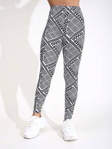 秋冬新款休闲女式高弹紧身裤，黑色线条图案，白色条纹印花，柔软舒适的羊毛裤，适合居家、运动、塑形、拉伸、提臀、不对称图案、户外、旅行、散步、购物、健身房、跑步、运动、工作、街头、音乐节、派对、礼物、长裤 - 彩色 - 查看 51