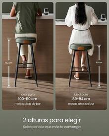 VASAGLE EKHO - Juego de 2 taburetes de Bar con Altura de mostrador, taburetes de encimera de Cocina, taburetes Modernos de Mediados de Siglo, taburetes de mostrador sin Respaldo de 63 - Verde bosque - Ver 9