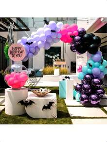 31 piezas/Set de globos morados y rosas, globos musicales, globos brillantes de 10 pulgadas en rosa, morado, negro, azul, verde para fiestas de cumpleaños de niñas, decoración para fiestas con tema de los años 80 y 90, discoteca y karaoke - Multicolor - Ver 4