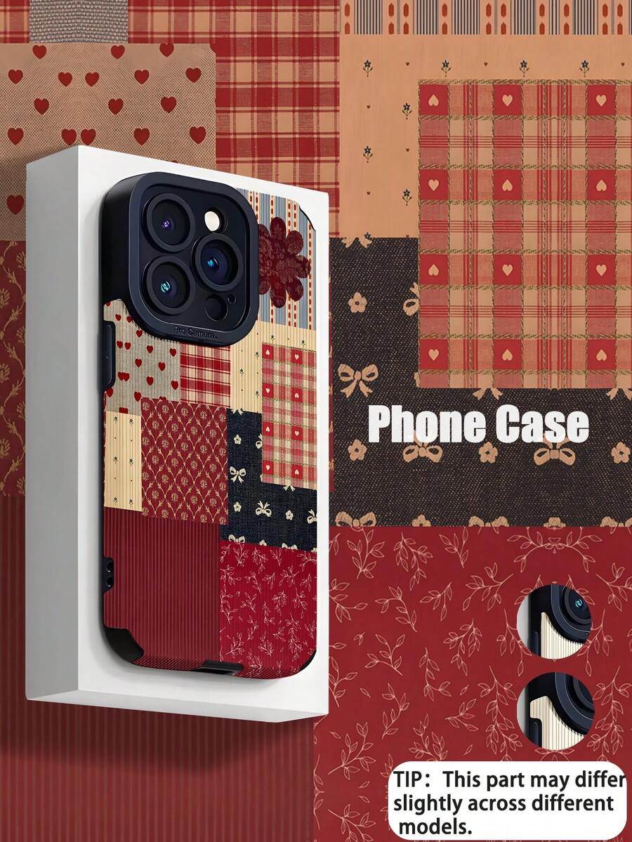 WeiMi 1pc Fashionable Retro Cute Plaid Floral Patchwork Vertical Faux Leather Texture Protective Soft Phone Case Compatible With Iphone And 16/16PLUS/16PRO/16PROMAX - Multicolor - View 1