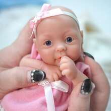 7 Inch Reborn Baby Doll , Silicone Doll Girl , Mini Realistic Newborn Baby Dolls Silicone Full Body With Feeding Accessories ﻿ - Pink - View 5